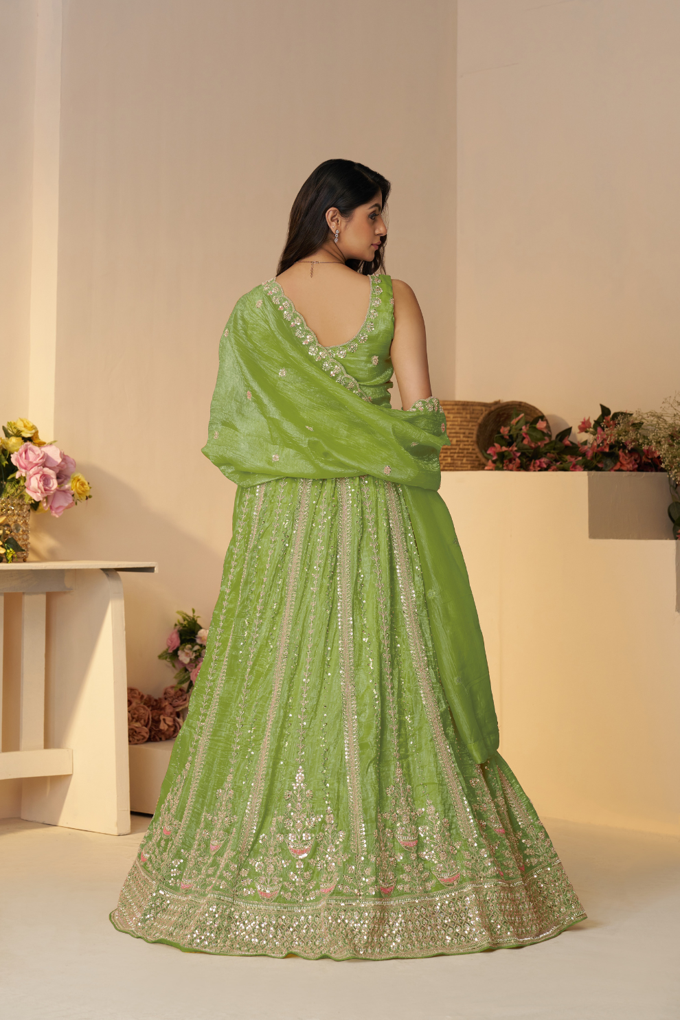 Elegant Designer Lehenga with Intricate Sequins and Cut Dana Detailing