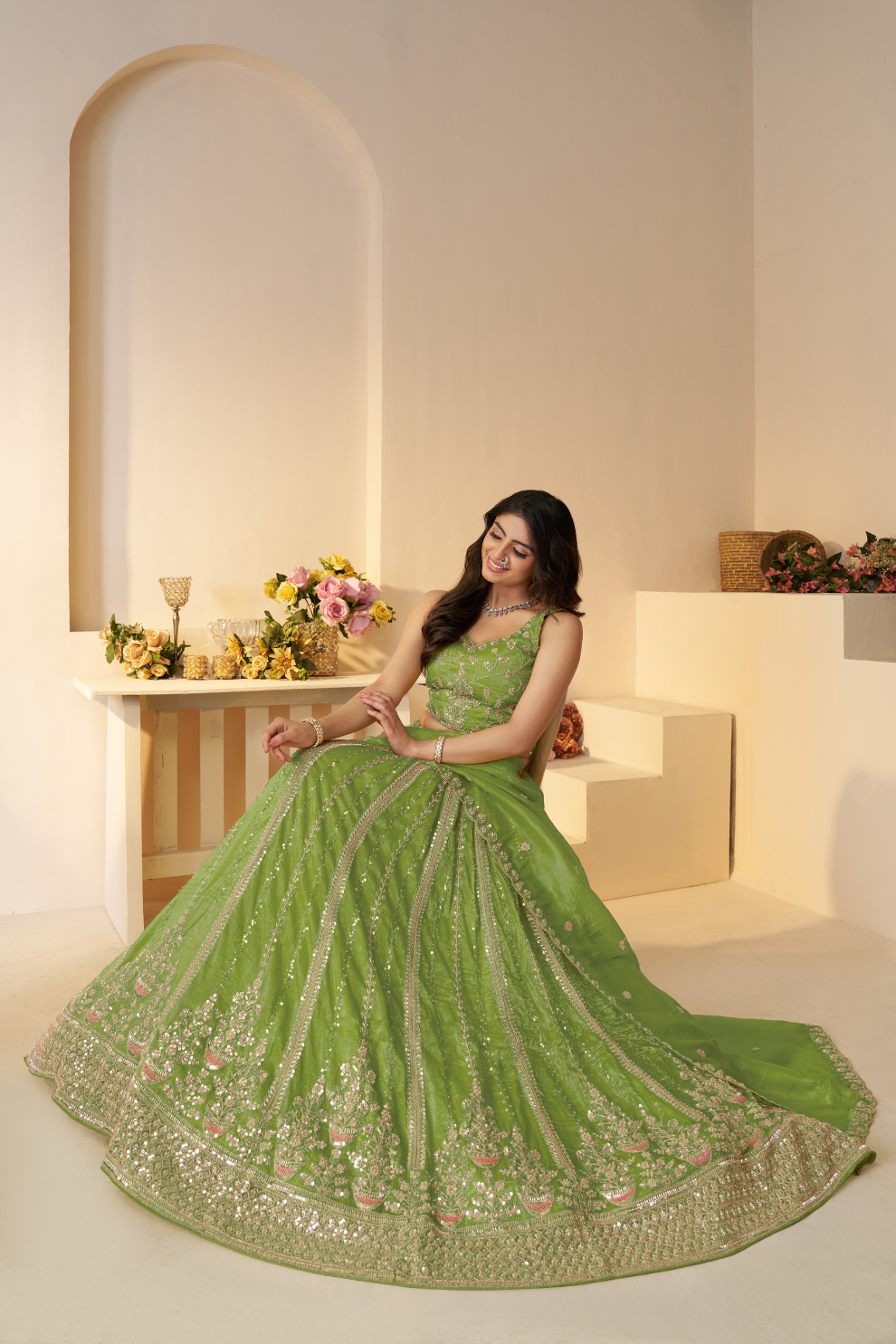 Elegant Designer Lehenga with Intricate Sequins and Cut Dana Detailing