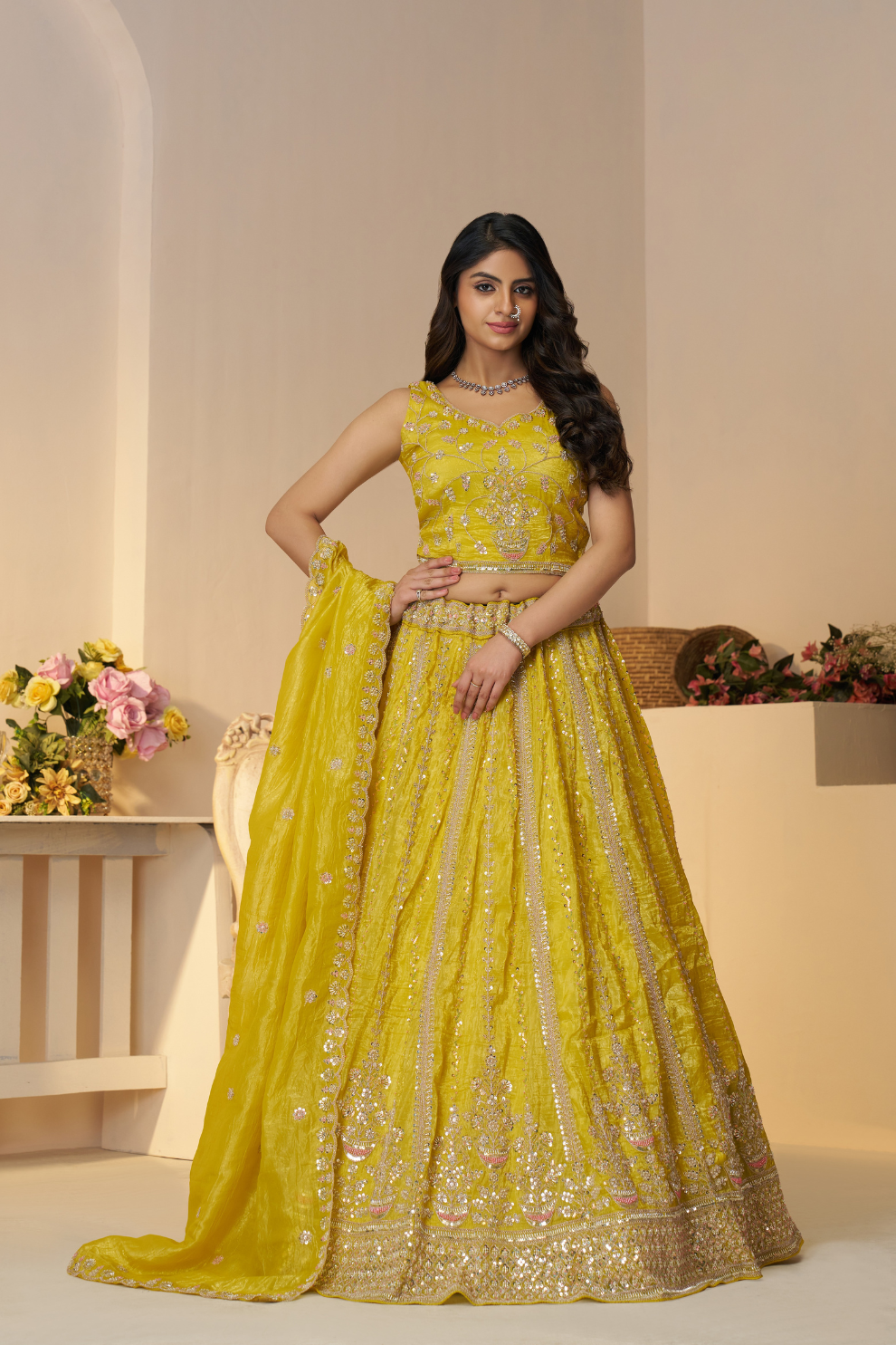 Elegant Designer Lehenga with Intricate Sequins and Cut Dana Detailing
