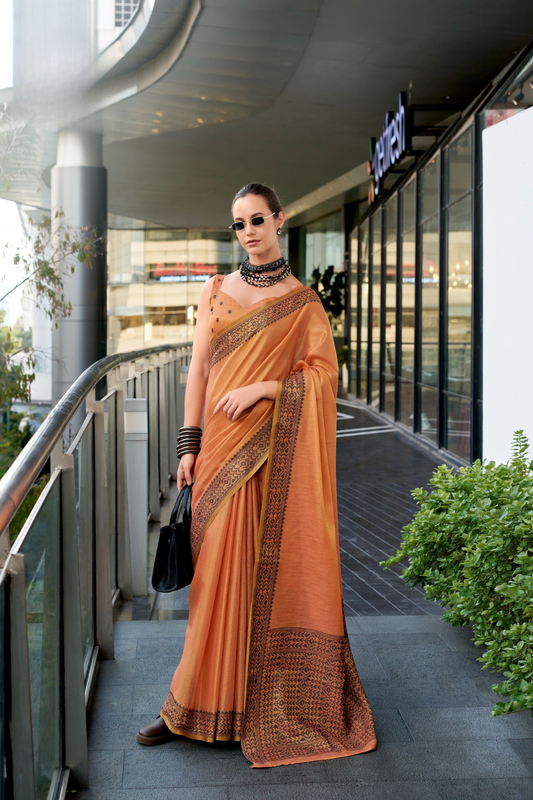 Linen Tissue Silk Saree with Elegant Sheen - LaVante Fashion
