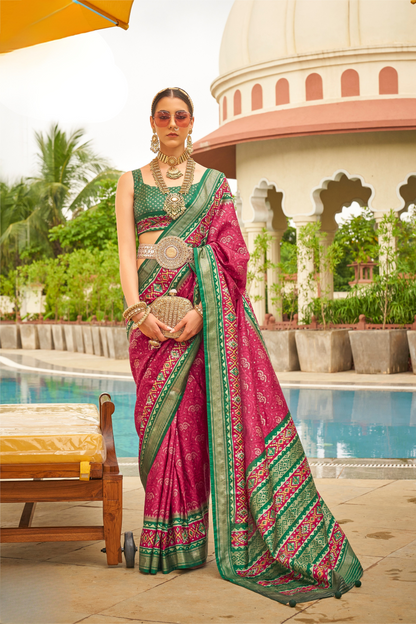 Traditional Patola Print Saree in Sigma Silk Blend Fabric