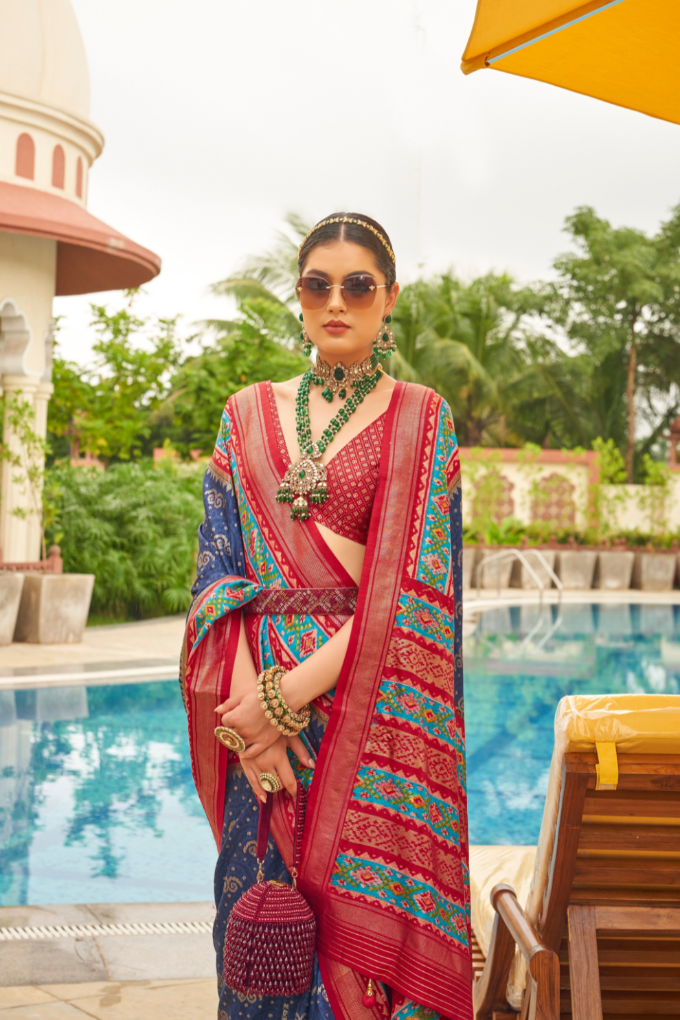 Traditional Patola Print Saree in Sigma Silk Blend Fabric