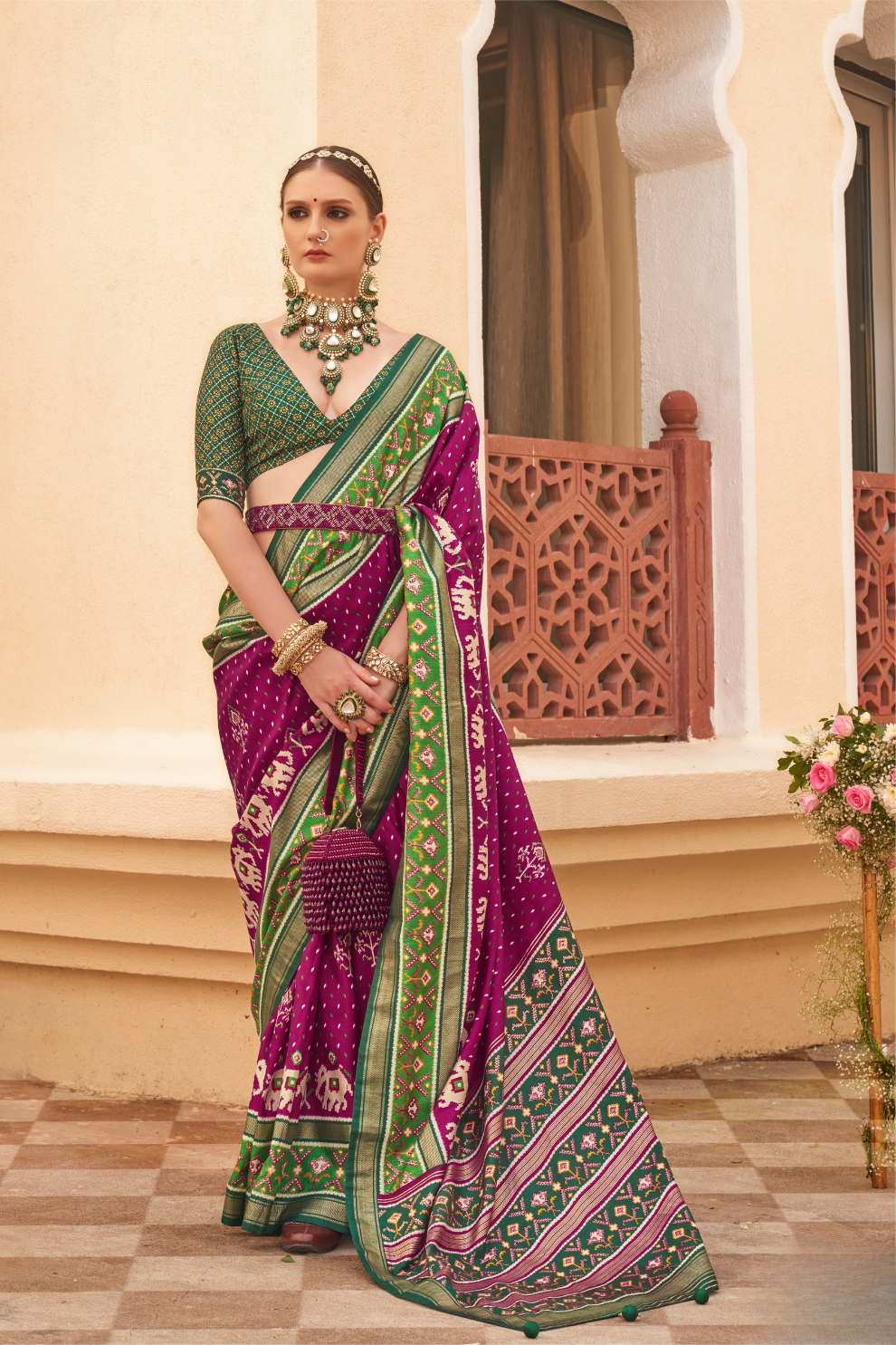 Traditional Patola Silk Saree for Weddings with Matching Blouse