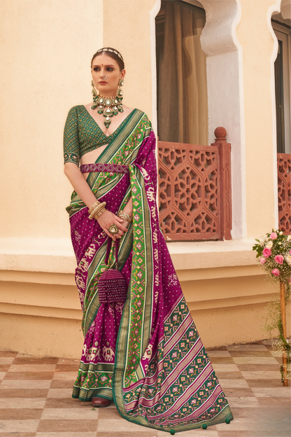 Traditional Patola Silk Saree for Weddings with Matching Blouse