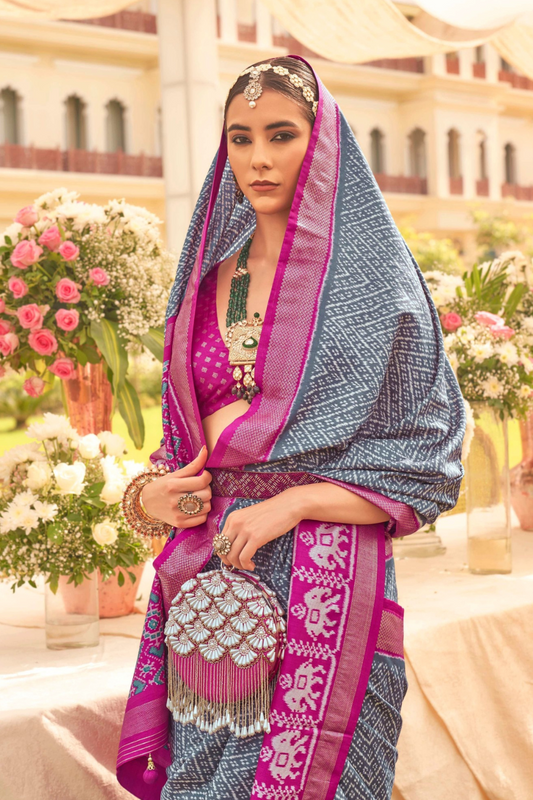 Premium Mercerized Silk Saree with Patola Motifs