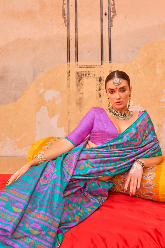 Mercerized Sigma Silk Saree with Classic Design and Aqua Finish - LaVante Fashion