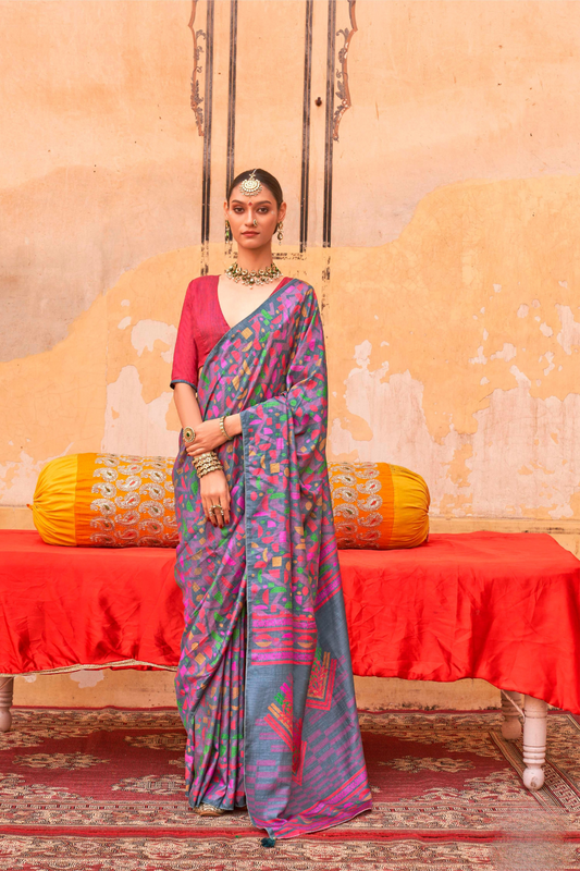 Mercerized Sigma Silk Saree with Classic Design and Aqua Finish - LaVante Fashion