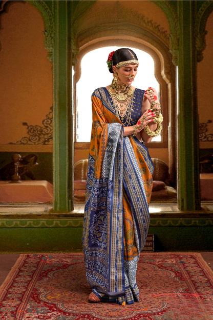 Patola Printed Sigma Silk Saree with Gold Accents