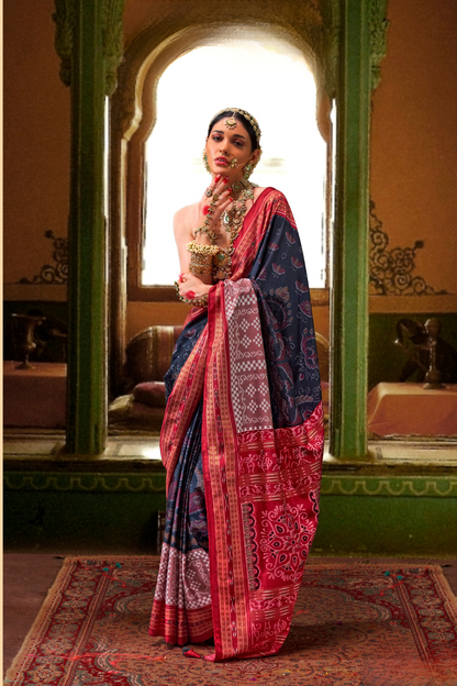 Patola Printed Sigma Silk Saree with Gold Accents