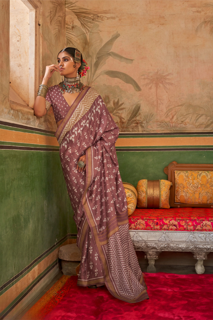 Designer Print Silk Saree for Festive and Casual Wear
