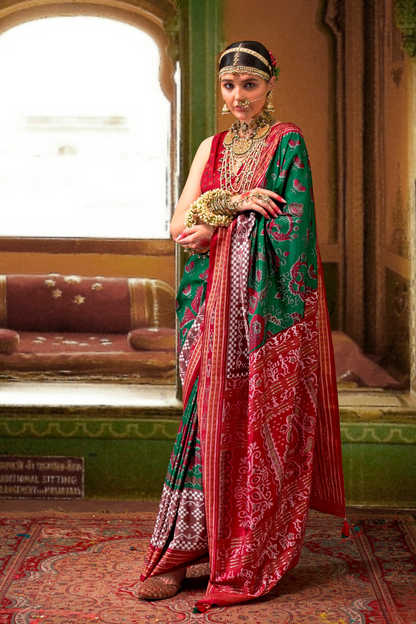 Patola Printed Sigma Silk Saree with Gold Accents