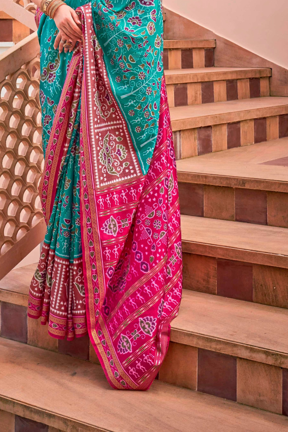 Mercerized Sigma Silk Saree with Traditional Classic and Aqua Finish - LaVante Fashion