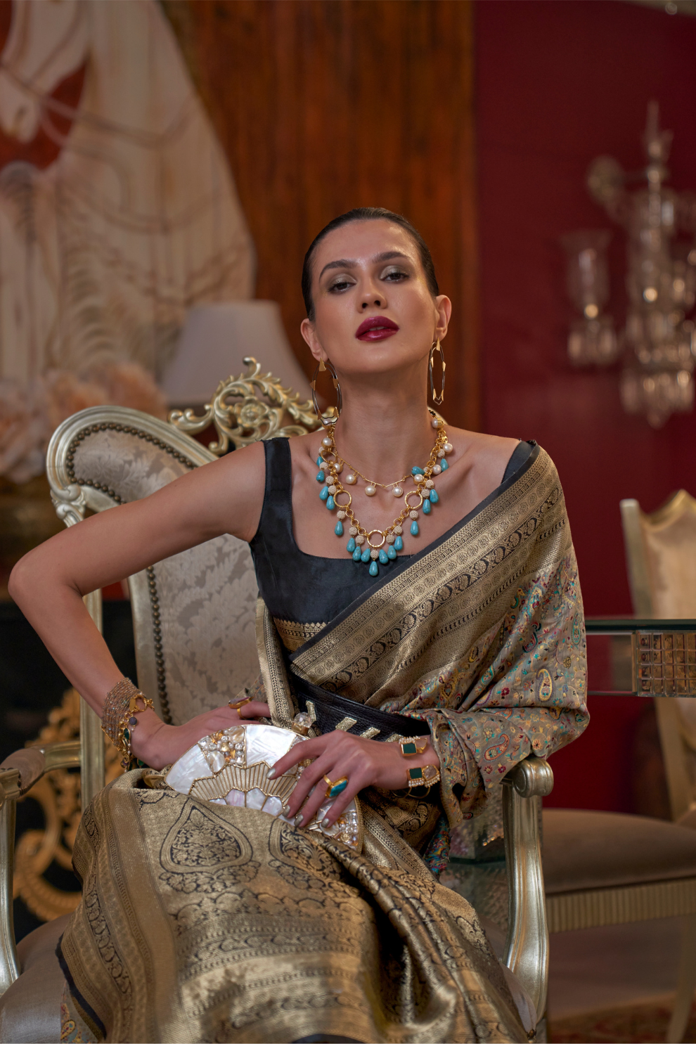 Handloom Saree with Kashmiri Chaap Weaving Design Elegance