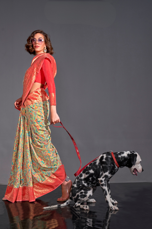 Woven Banarasi Silk Blend Saree with Traditional Motifs