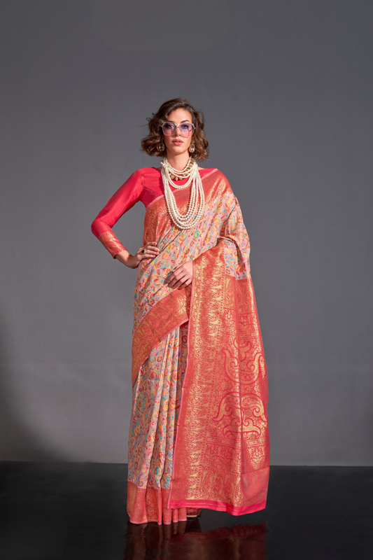 Woven Banarasi Silk Blend Saree with Traditional Motifs