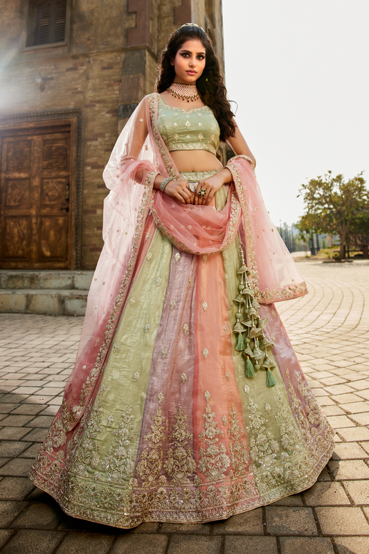 Soft Tissue Lehenga Choli Set with Coordinated Sequins Embroidery