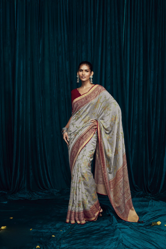 Elora Elegance Soft Brasso Silk Saree with Sequin Embroidery Sparkle