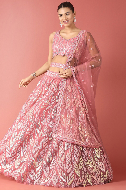 Bridal Soft Net Lehenga Choli with Elegant Sequins Embroidery