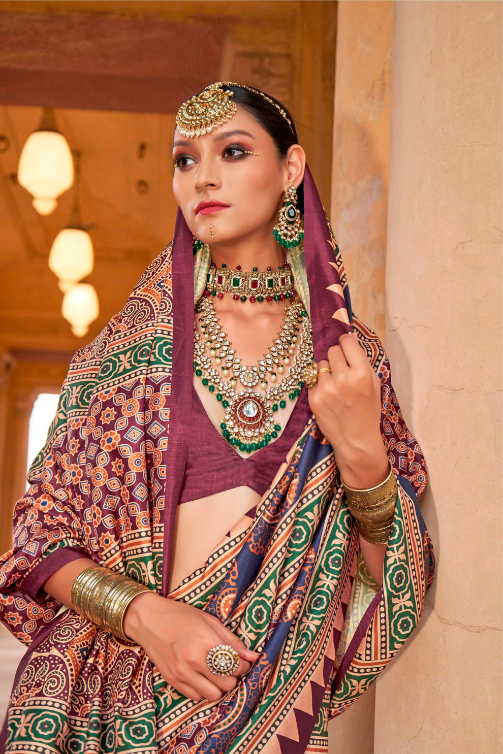 Polyester Viscose Silk Saree with Exclusive Ajrakh Print - LaVante Fashion