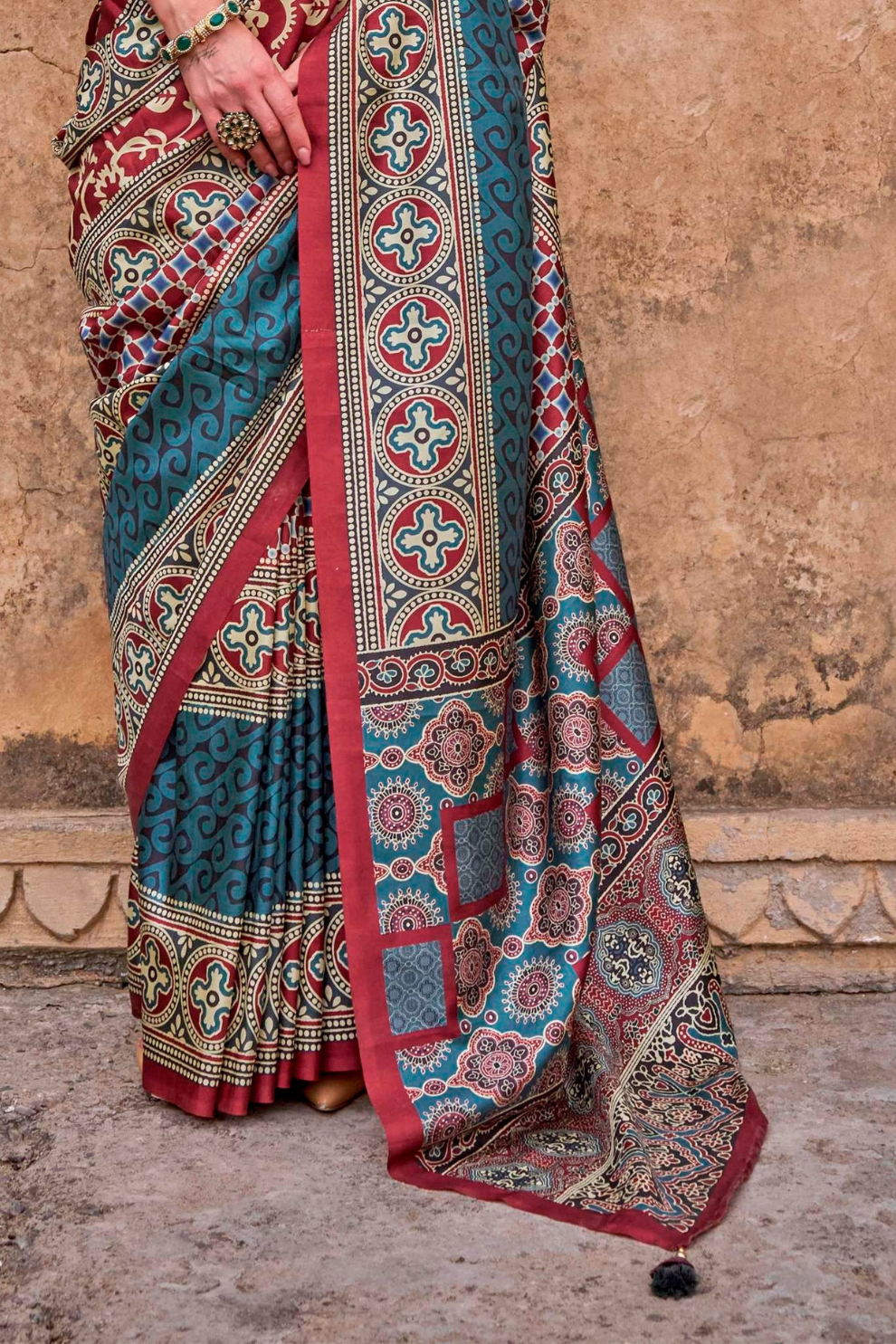 Polyester Viscose Silk Saree with Exclusive Ajrakh Print - LaVante Fashion