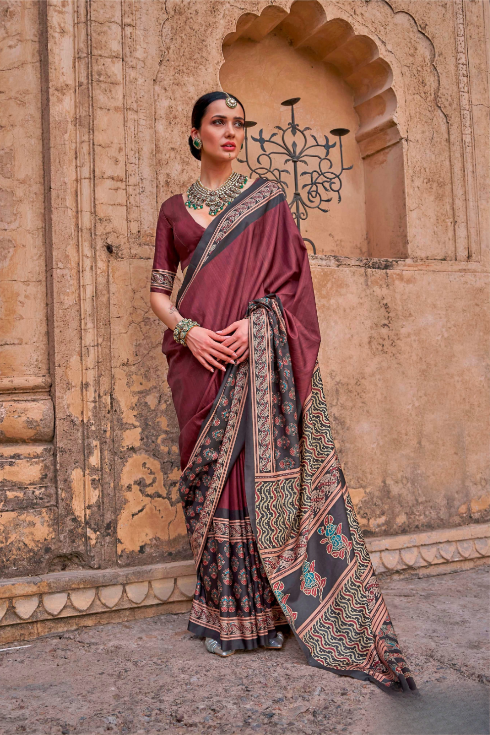 Polyester Viscose Silk Saree with Exclusive Ajrakh Print - LaVante Fashion