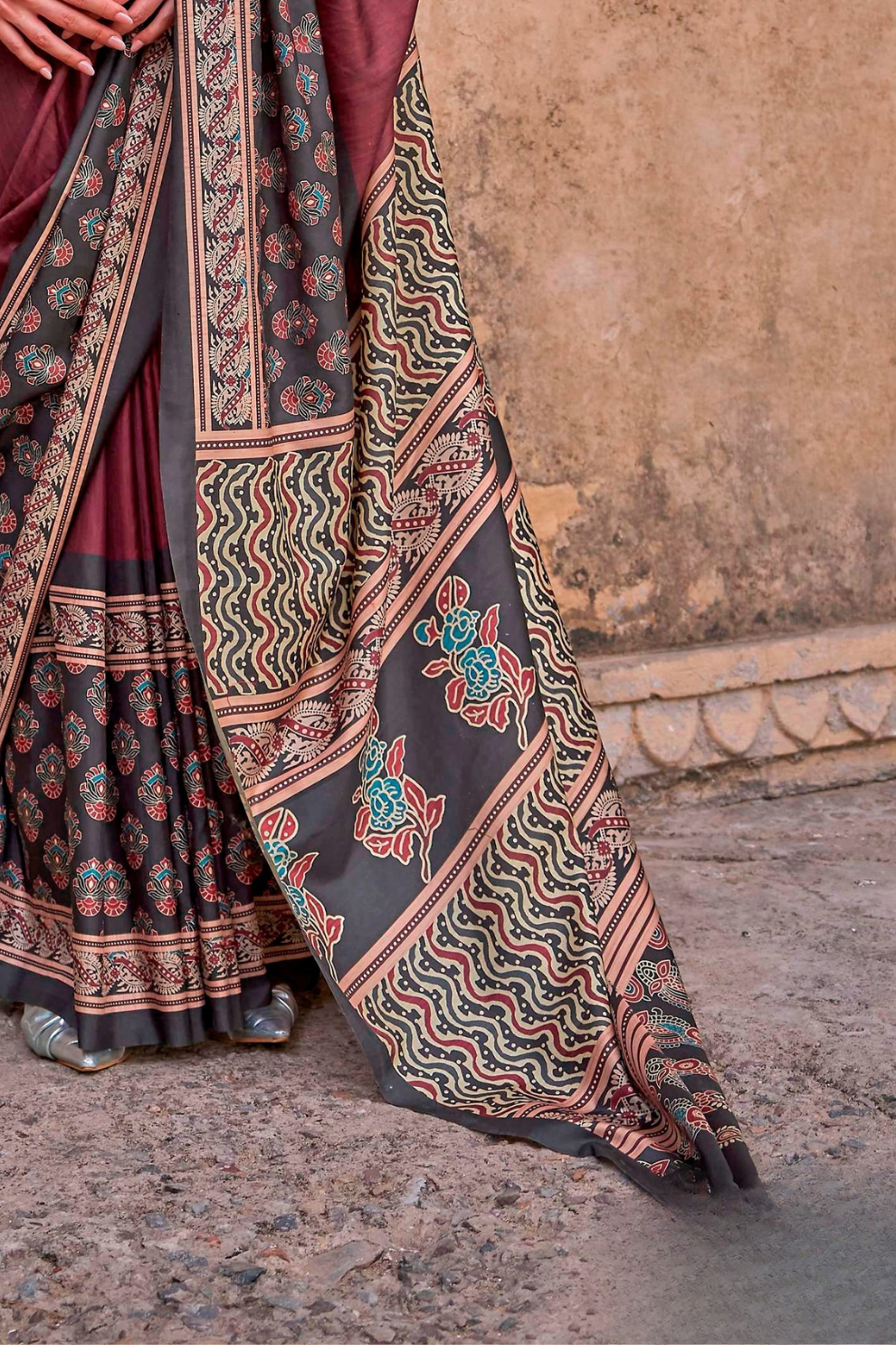 Polyester Viscose Silk Saree with Exclusive Ajrakh Print - LaVante Fashion