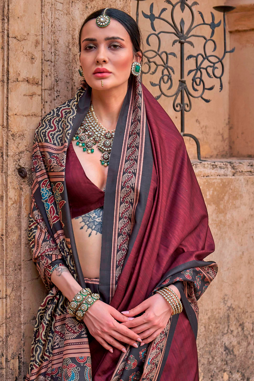 Polyester Viscose Silk Saree with Exclusive Ajrakh Print - LaVante Fashion