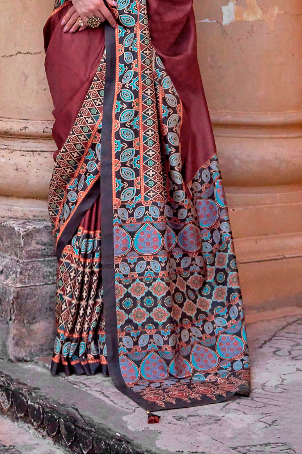 Polyester Viscose Silk Saree with Exclusive Ajrakh Print - LaVante Fashion