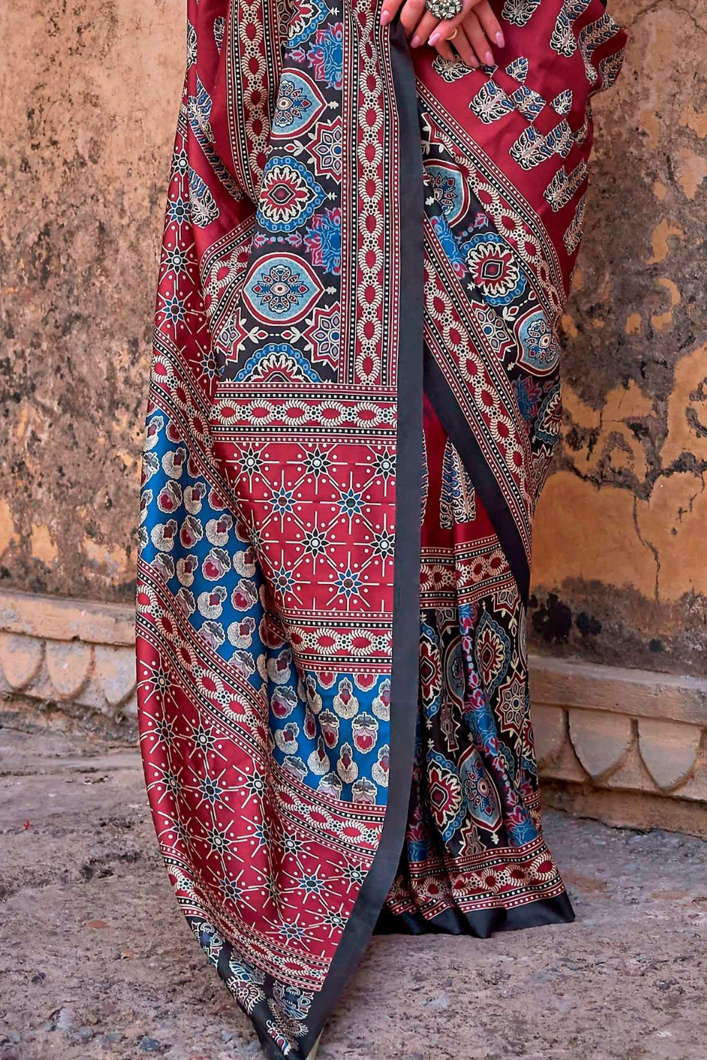 Polyester Viscose Silk Saree with Exclusive Ajrakh Print - LaVante Fashion