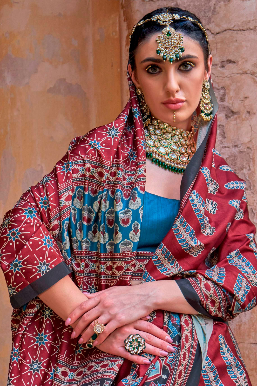 Polyester Viscose Silk Saree with Exclusive Ajrakh Print - LaVante Fashion