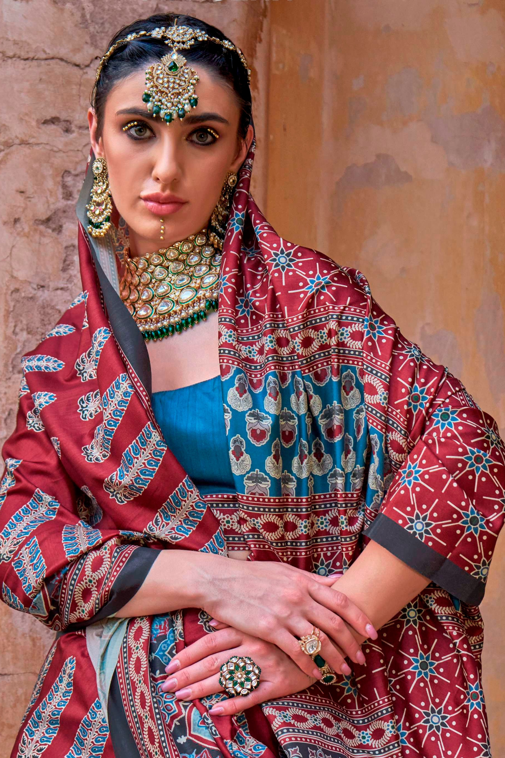 Polyester Viscose Silk Saree with Exclusive Ajrakh Print - LaVante Fashion