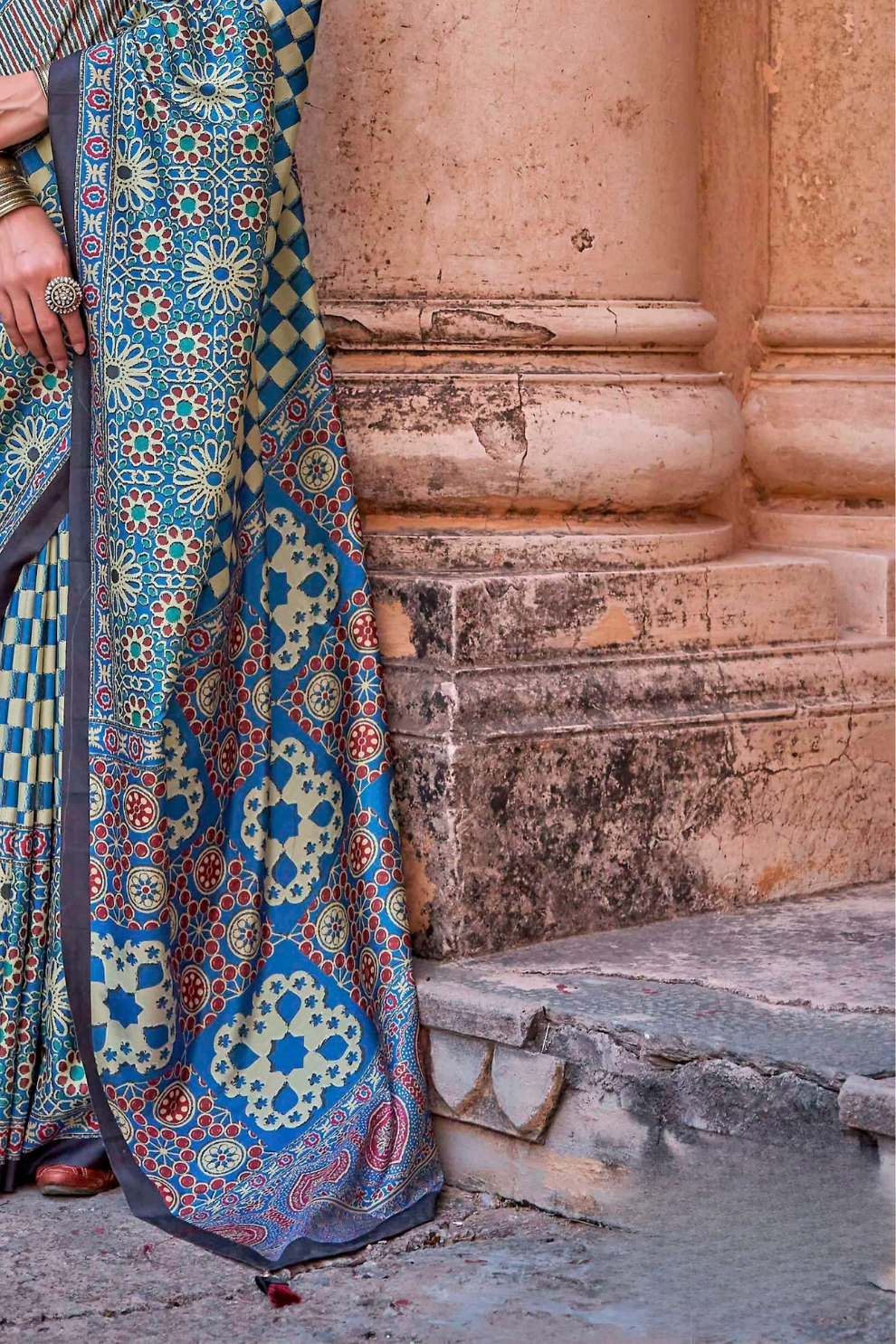 Polyester Viscose Silk Saree with Exclusive Ajrakh Print - LaVante Fashion