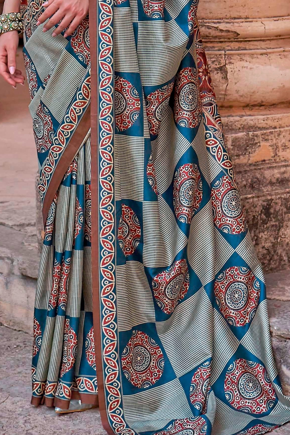 Polyester Viscose Silk Saree with Exclusive Ajrakh Print - LaVante Fashion