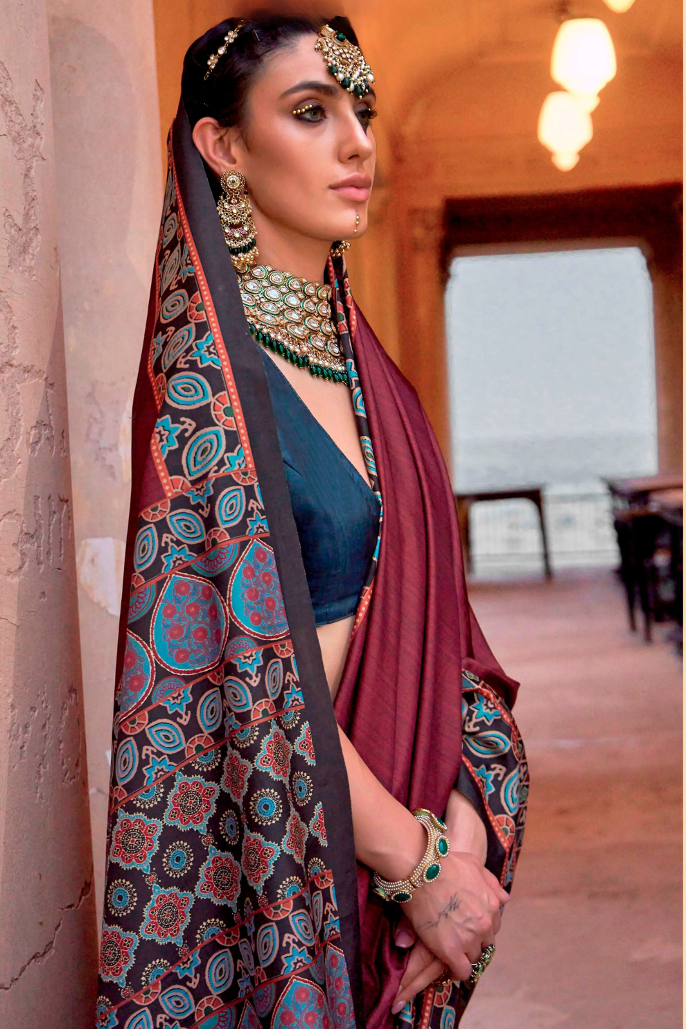 Polyester Viscose Silk Saree with Exclusive Ajrakh Print - LaVante Fashion