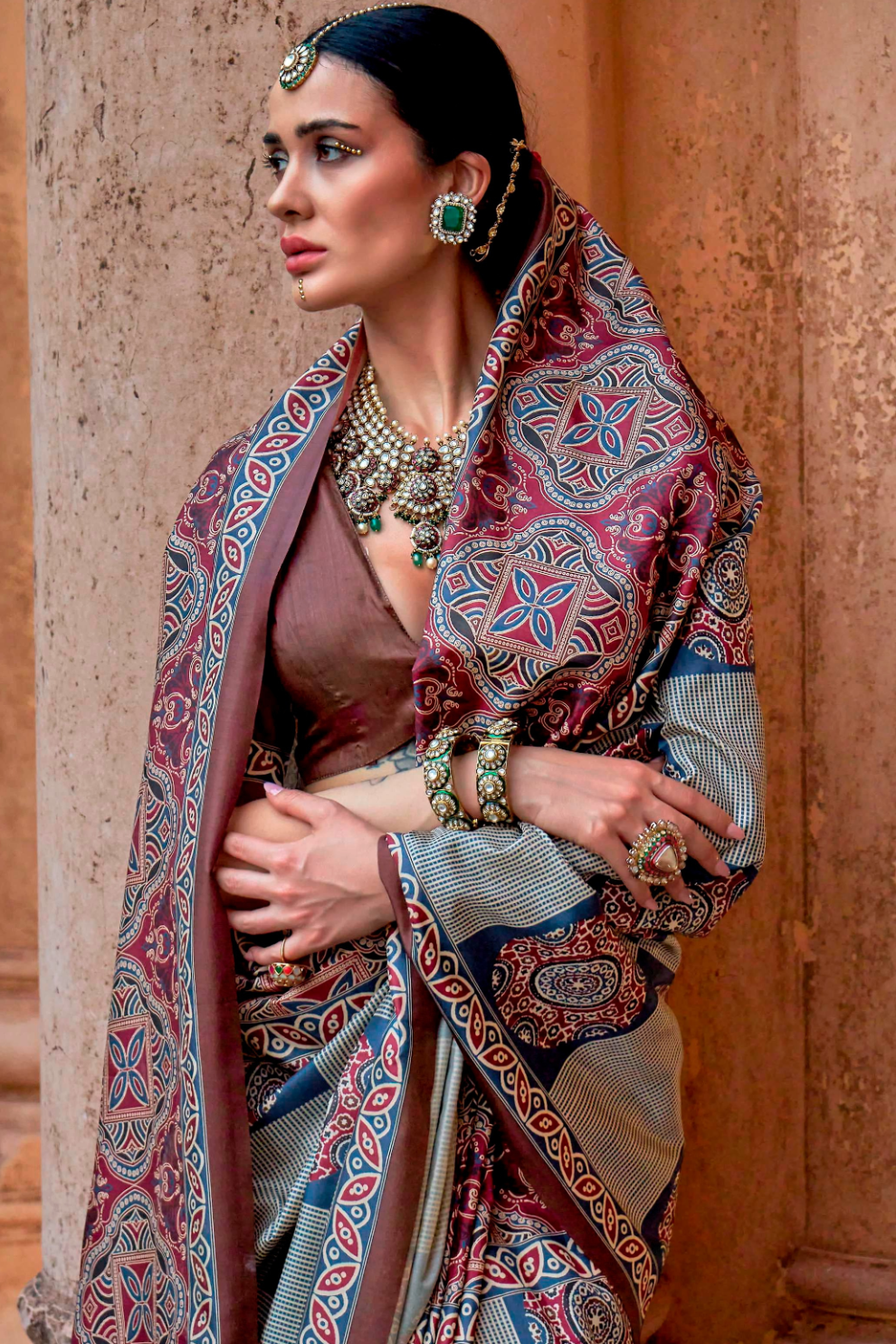 Polyester Viscose Silk Saree with Exclusive Ajrakh Print - LaVante Fashion
