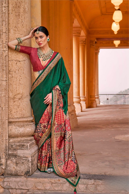 Polyester Viscose Silk Saree with Exclusive Ajrakh Print - LaVante Fashion