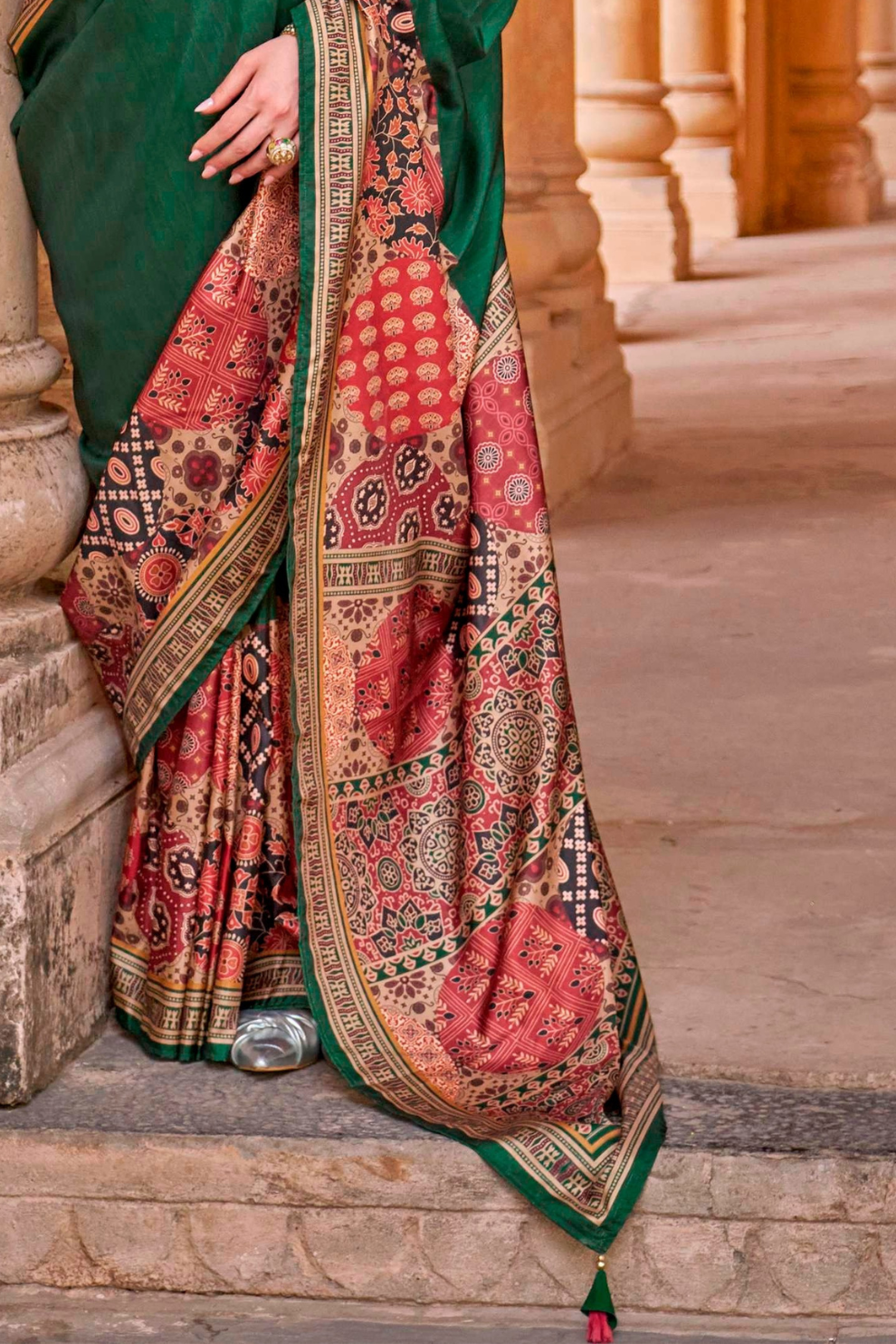 Polyester Viscose Silk Saree with Exclusive Ajrakh Print - LaVante Fashion