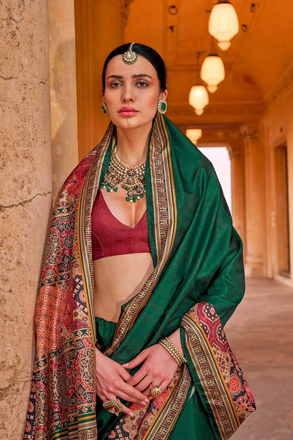 Polyester Viscose Silk Saree with Exclusive Ajrakh Print - LaVante Fashion
