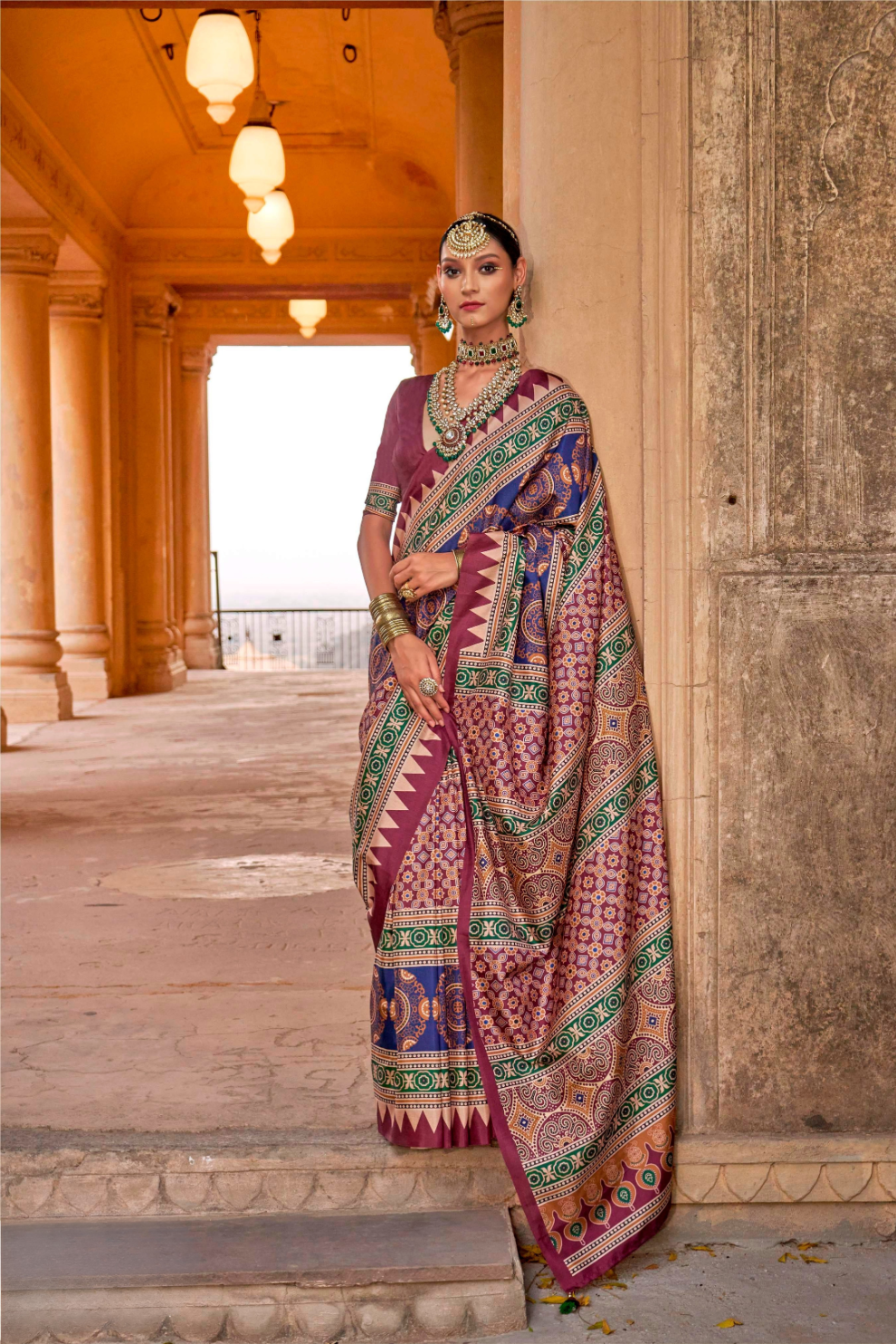 Polyester Viscose Silk Saree with Exclusive Ajrakh Print - LaVante Fashion