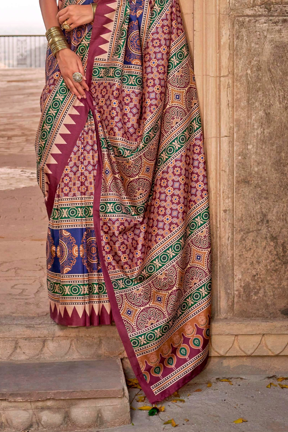 Polyester Viscose Silk Saree with Exclusive Ajrakh Print - LaVante Fashion
