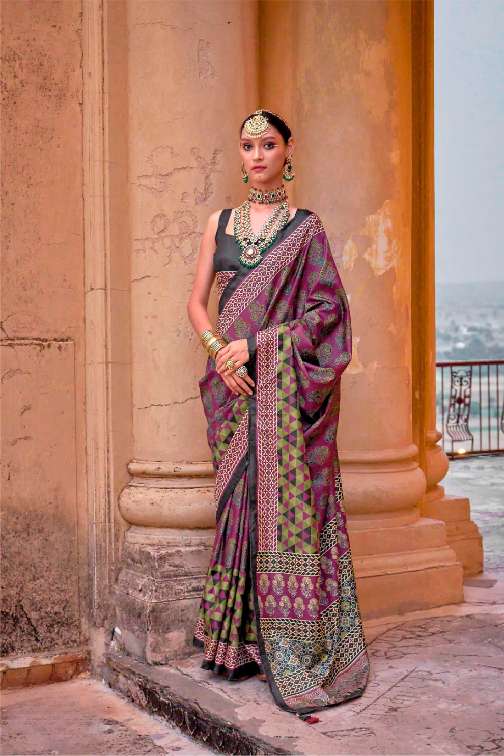 Polyester Viscose Silk Saree with Exclusive Ajrakh Print - LaVante Fashion