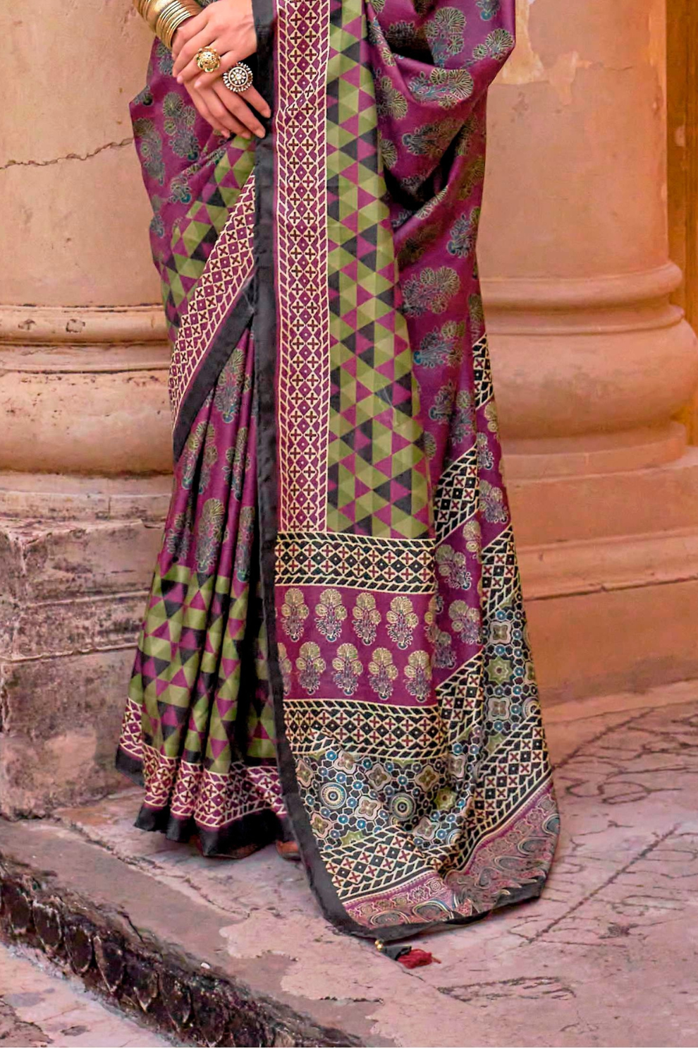 Polyester Viscose Silk Saree with Exclusive Ajrakh Print - LaVante Fashion