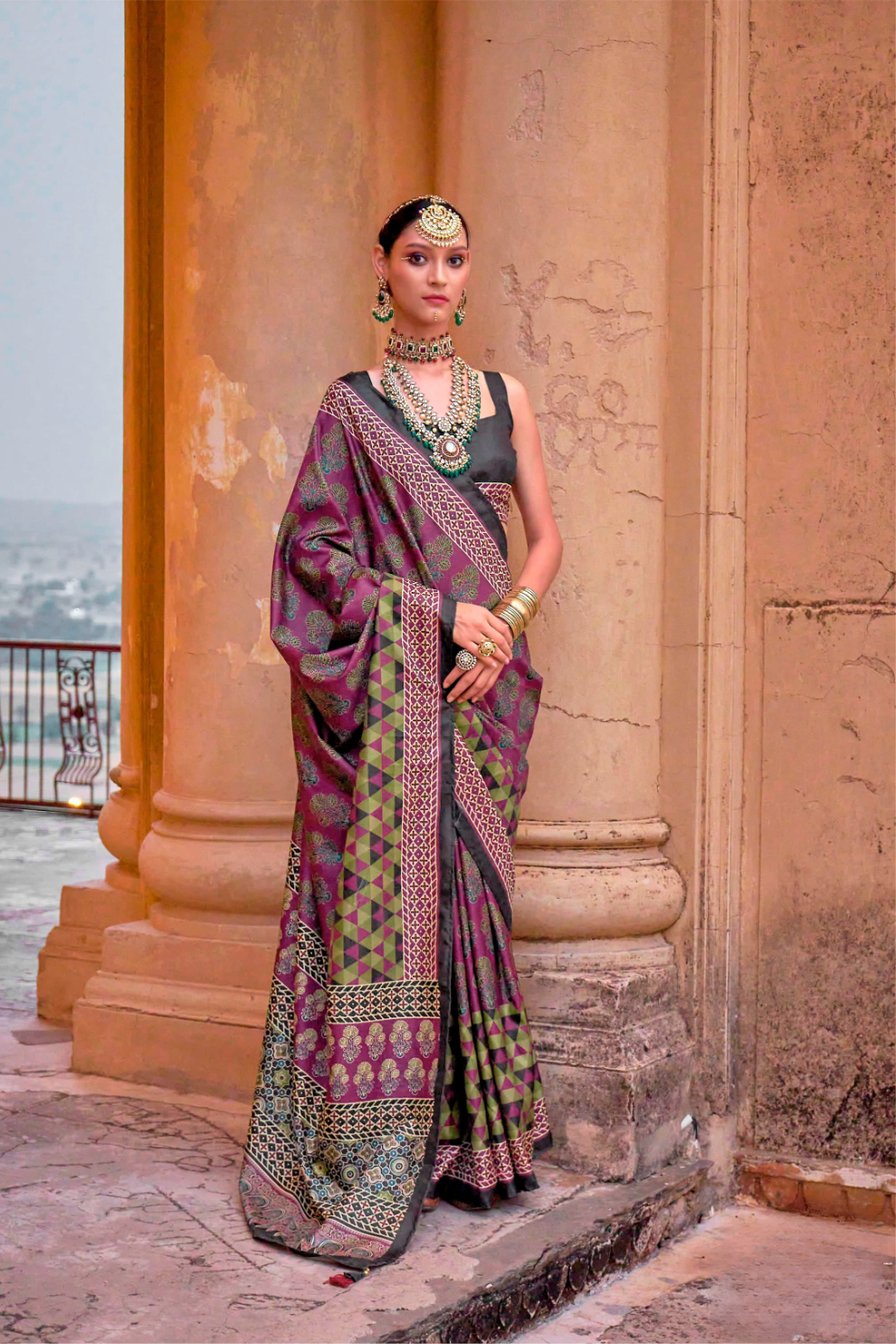 Polyester Viscose Silk Saree with Exclusive Ajrakh Print - LaVante Fashion