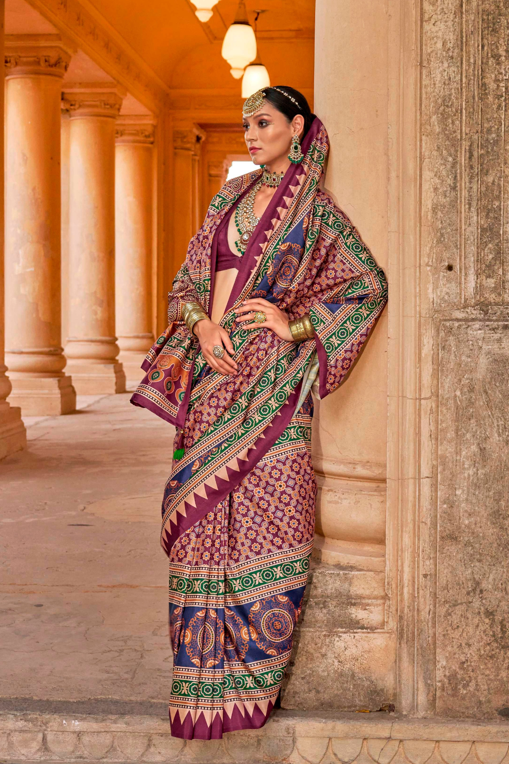 Polyester Viscose Silk Saree with Exclusive Ajrakh Print - LaVante Fashion