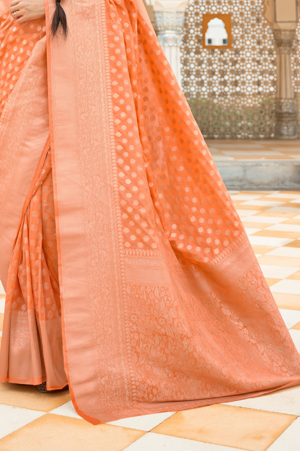 Handloom Crafted Saree in Nylon Silk Georgette for Festive Wear