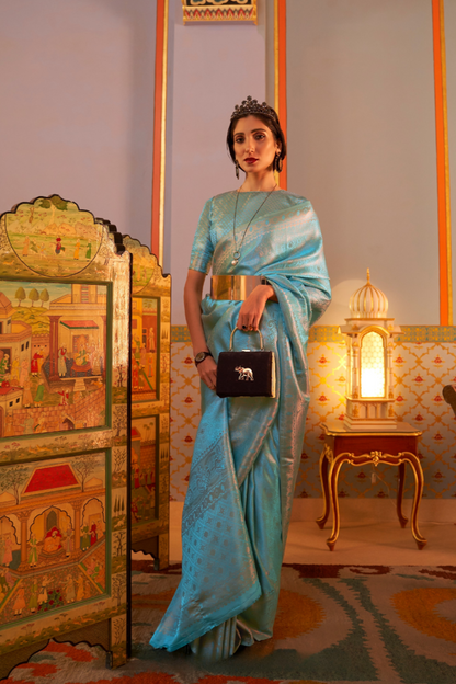 Elegant Kanjivaram Satin Silk Saree with Zari Shine Weaving