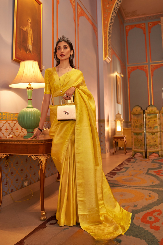 Elegant Kanjivaram Satin Silk Saree with Zari Shine Weaving