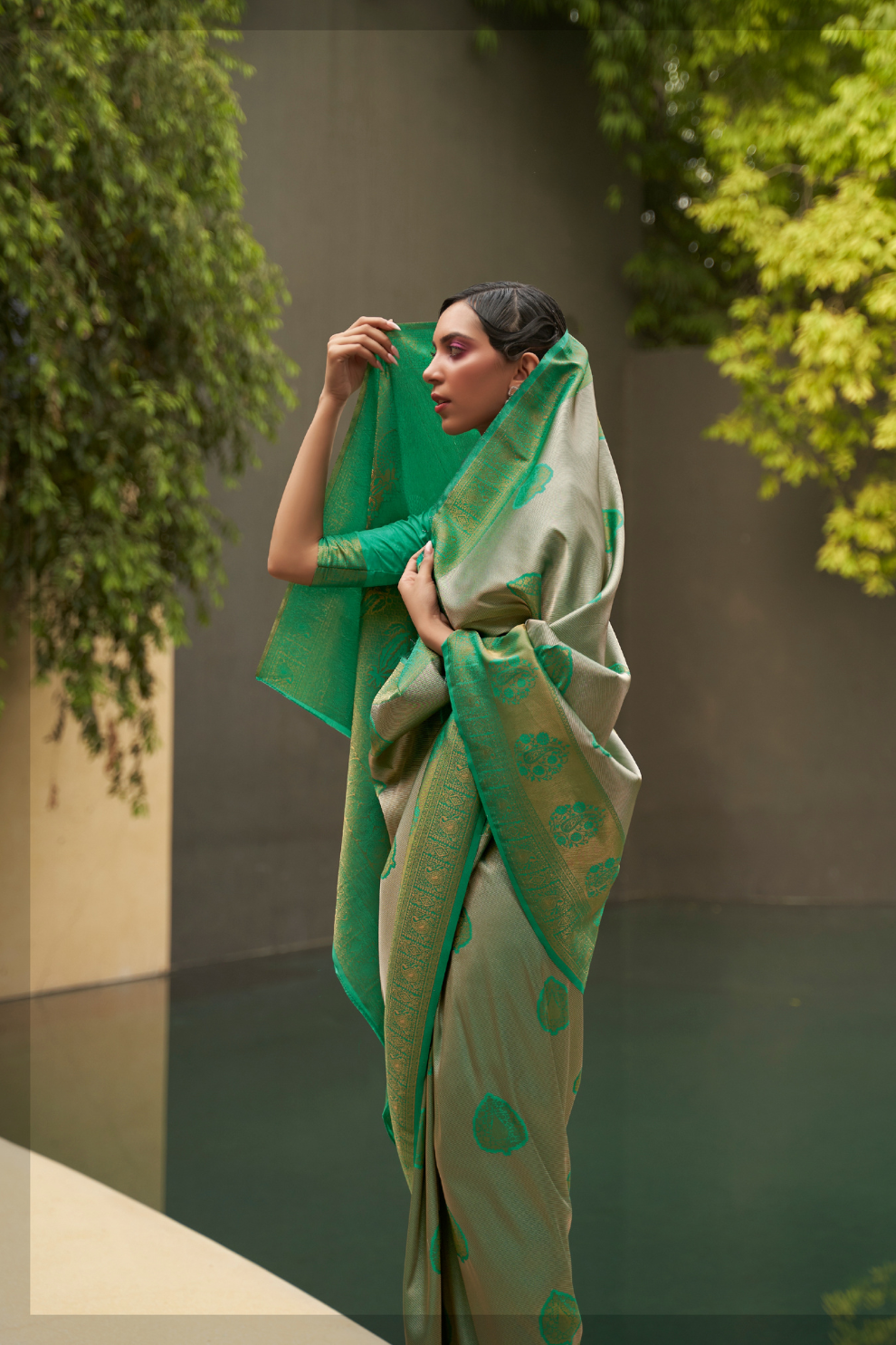Two-Tone Nylon Woven Silk Saree with Elegant Shine