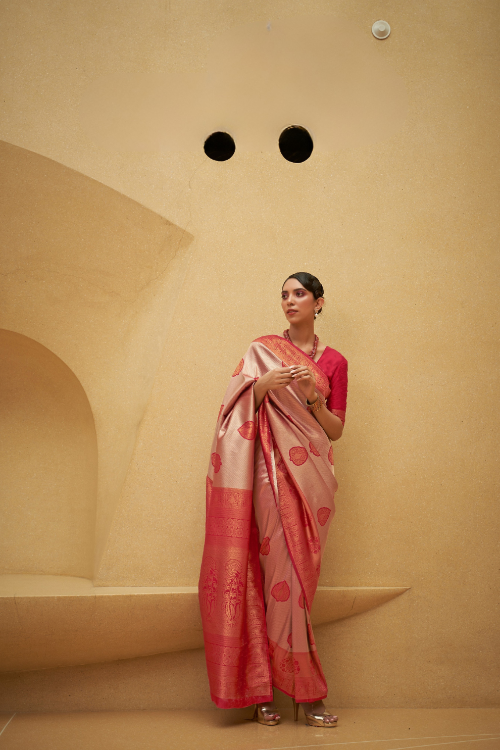 Two-Tone Nylon Woven Silk Saree with Elegant Shine