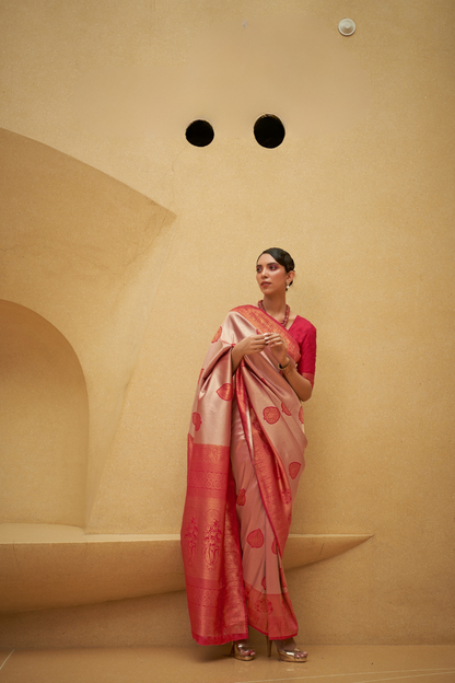 Two-Tone Nylon Woven Silk Saree with Elegant Shine